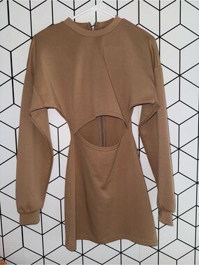 SHEIN Brown Long Sleeve Cutout Mini Dress